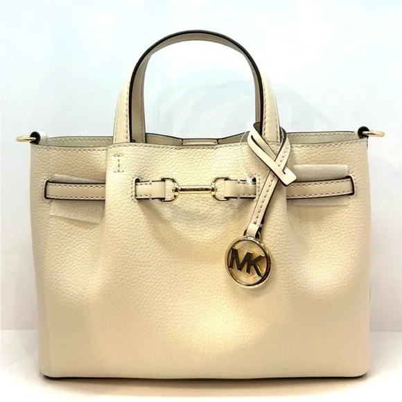 Michael Kors Small Carson Pebbled Leather Satchel Bag Light Cream